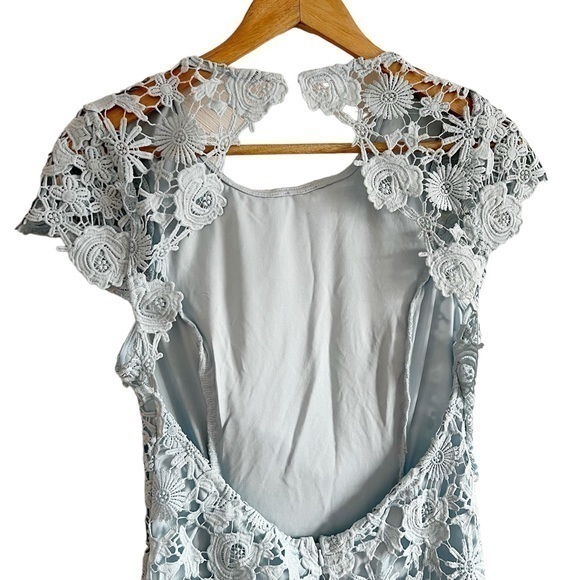 Lulus Romance Language Light Blue Backless Lace Dress Size Medium - Picture 11 of 12